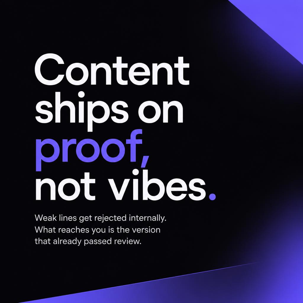 Voxaltus Instagram slide 4: content ships on proof, not vibes